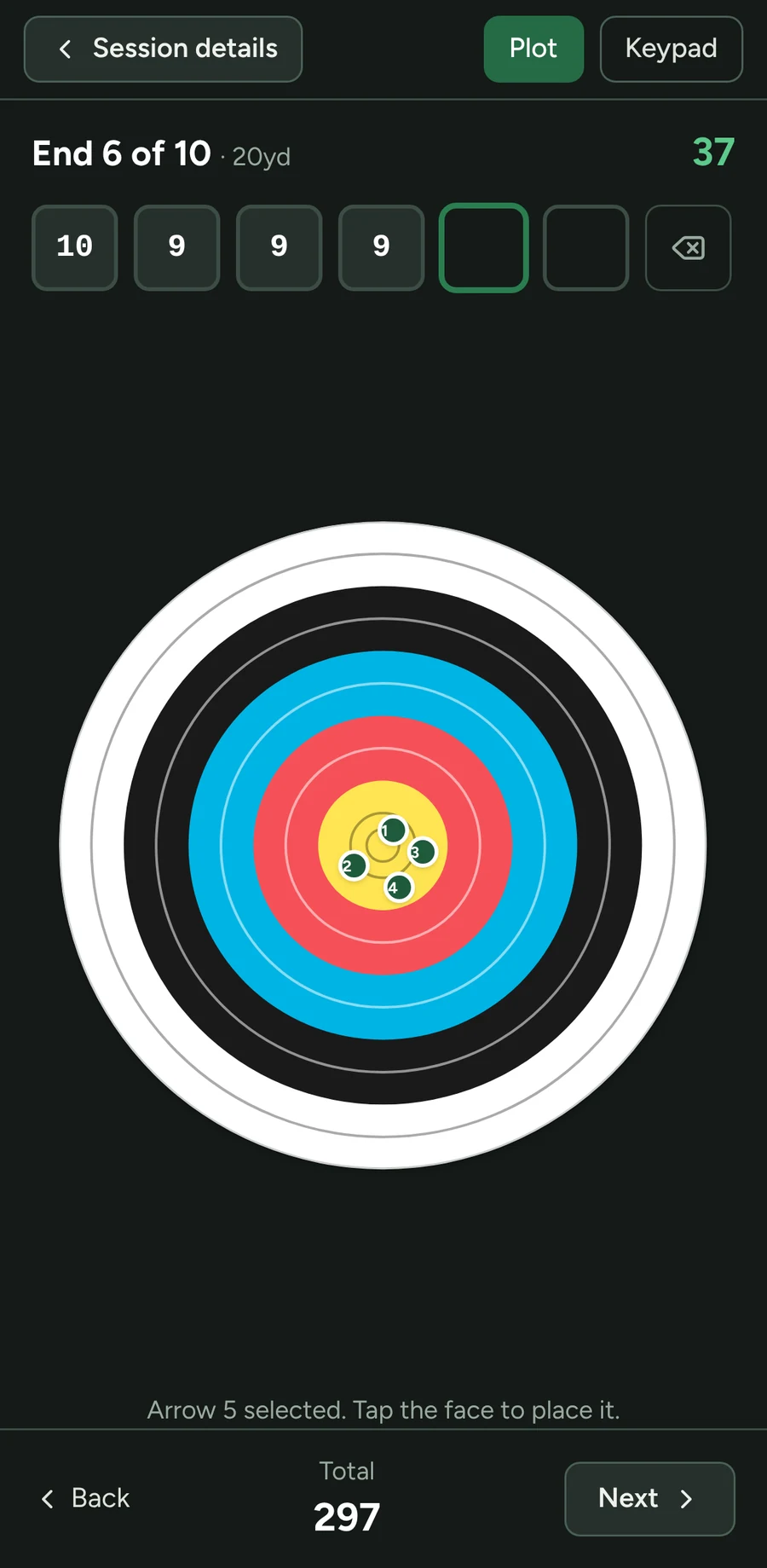 Plotting arrows on a phone: end 6 of 10 of a Portsmouth, four arrows grouped in the gold
